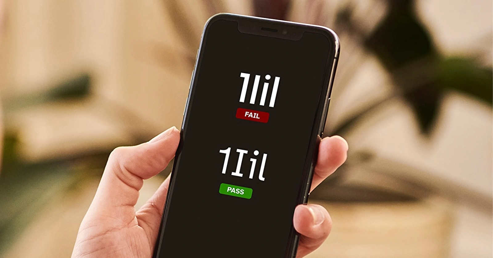 Puhelimen näytöllä esimerkki fonttien vertailusta.