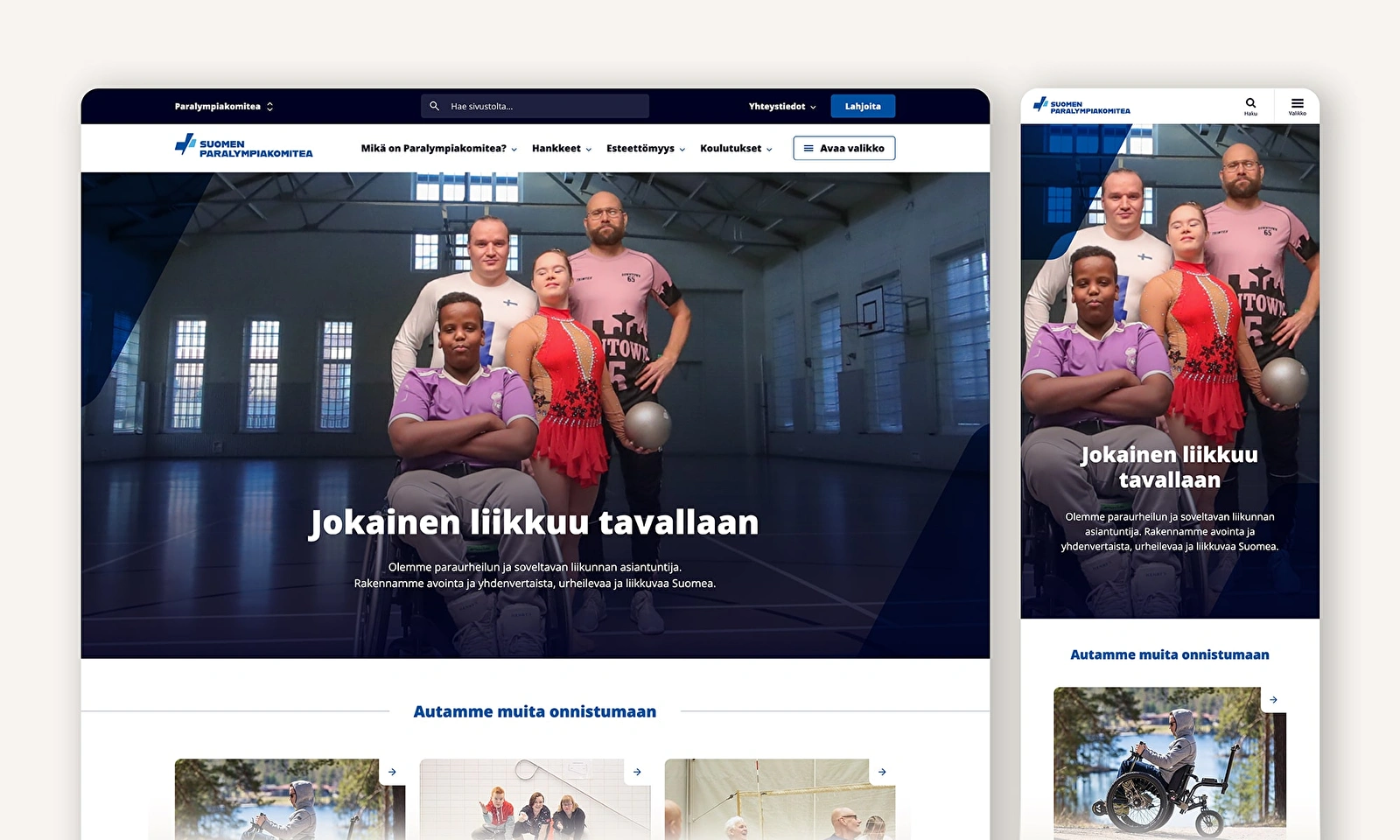 Suomen Paralympiakomitean verkkopalvelun etusivu.