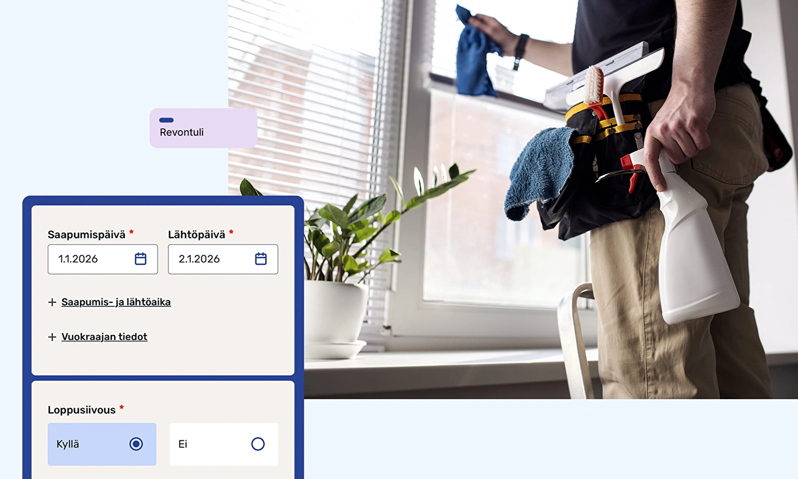 Pesiölän työpyyntöjen varausjärjestelmän julkinen näkymä.