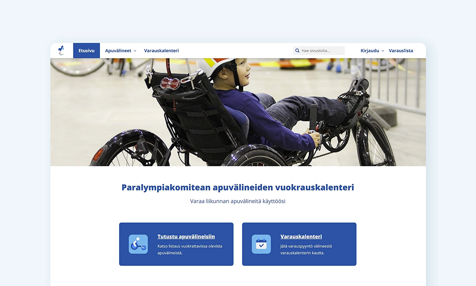 Paralympiakomitean vuokrauskalenteri, joka mahdollistaa erilaisten apuvälineiden varaamisen.