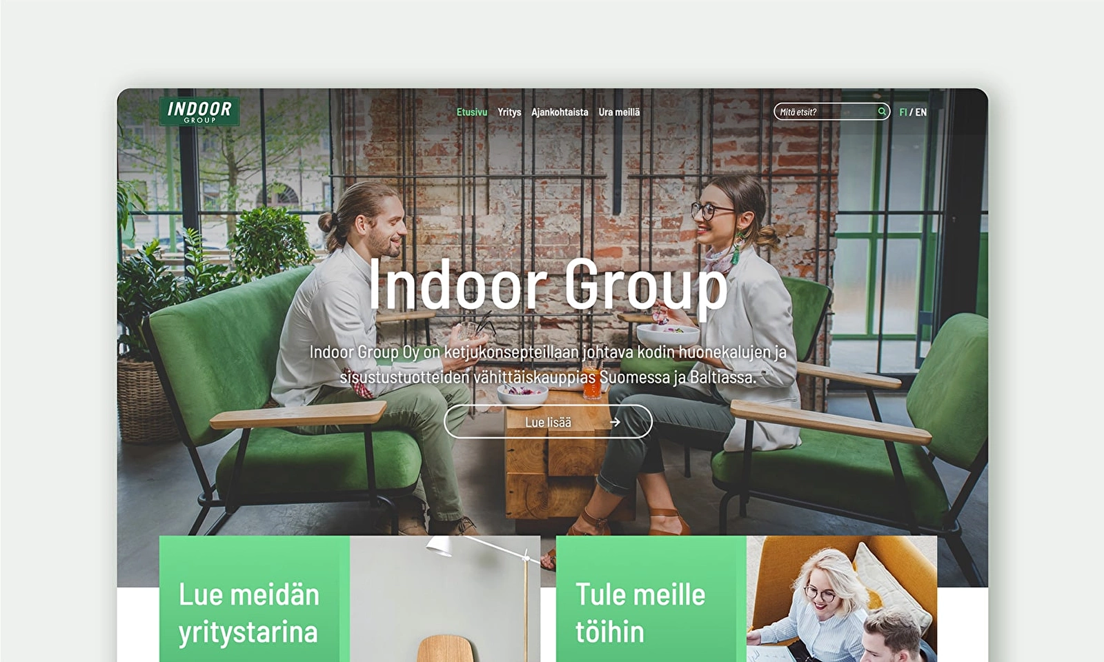 Indoor Groupin verkkosivujen etusivu.